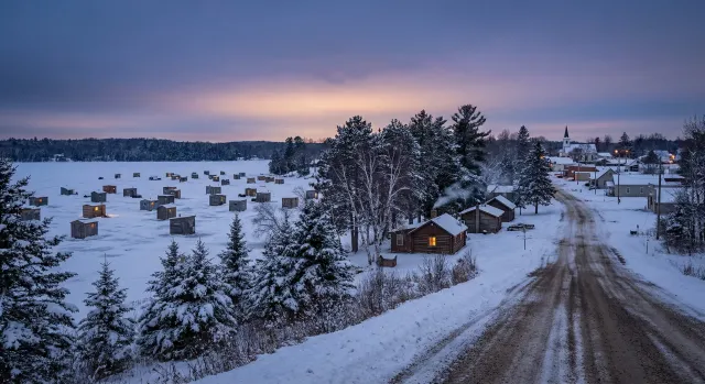 Winter in Perham, Minnesota — Ice fishing, snowmobile trails, and cozy small-town nights.